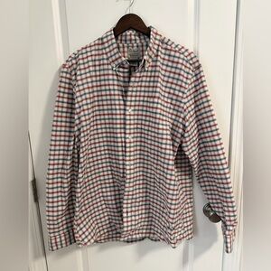 L.L. Bean White Plaid Button-Down Shirt with Red & Blue Checks